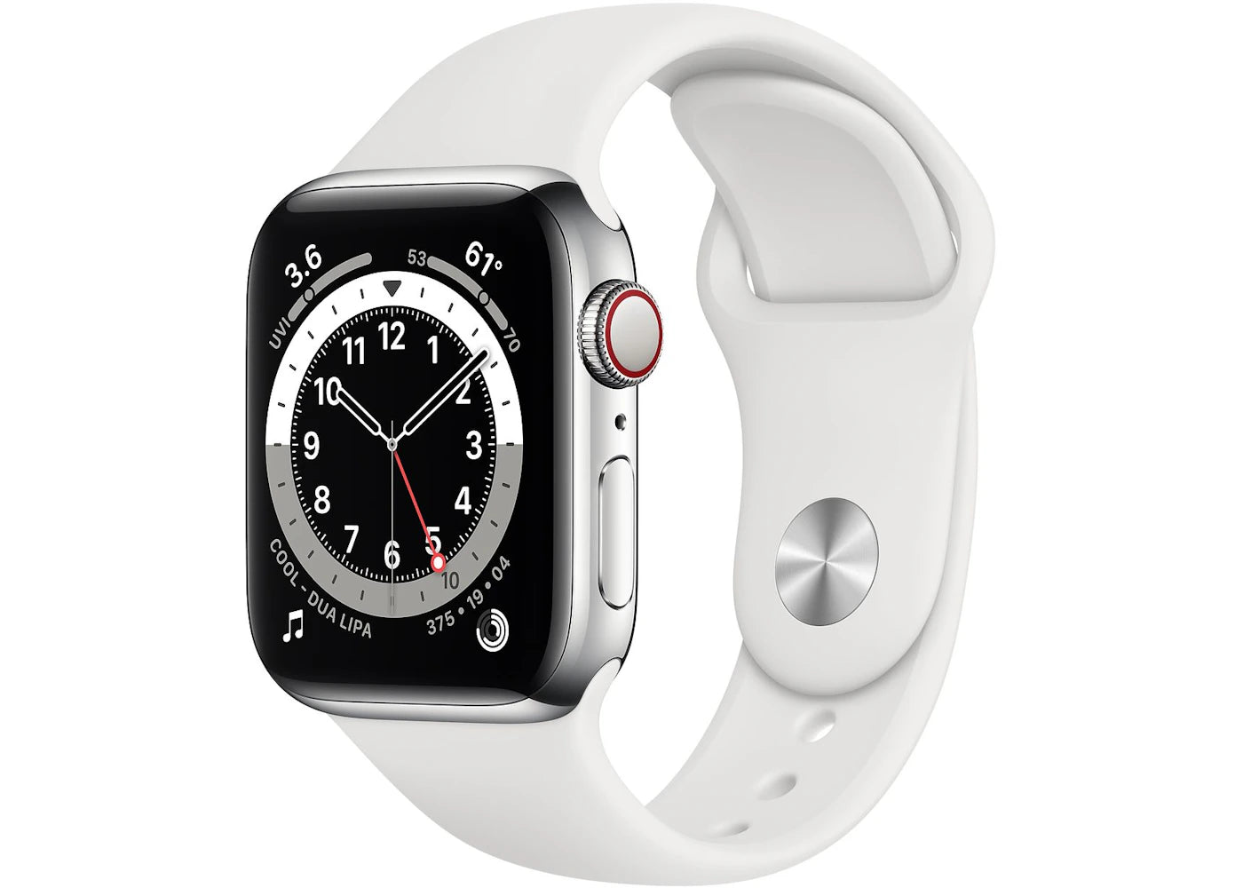 Apple Watch Series 6 GPS + Cellular 40mm Silver Stainless Steel with White Sport Band A2293