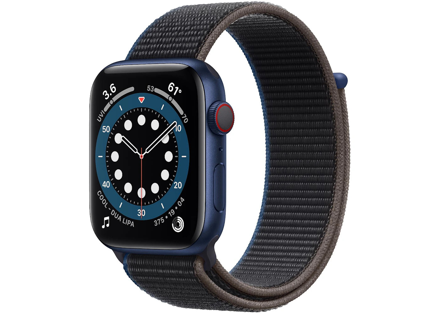 Apple Watch Series 6 GPS + Cellular 44mm Blue Aluminum with Charcoal Sport Loop A2294