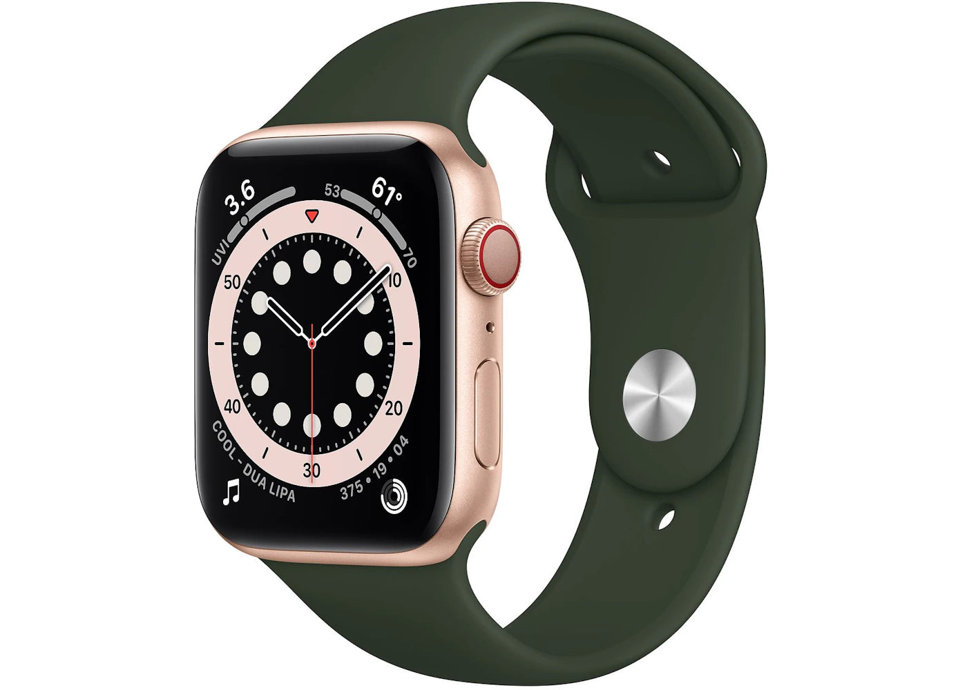 Apple Watch Series 6 GPS + Cellular 44mm Gold Aluminum with Cyprus Green Sport Band A2294