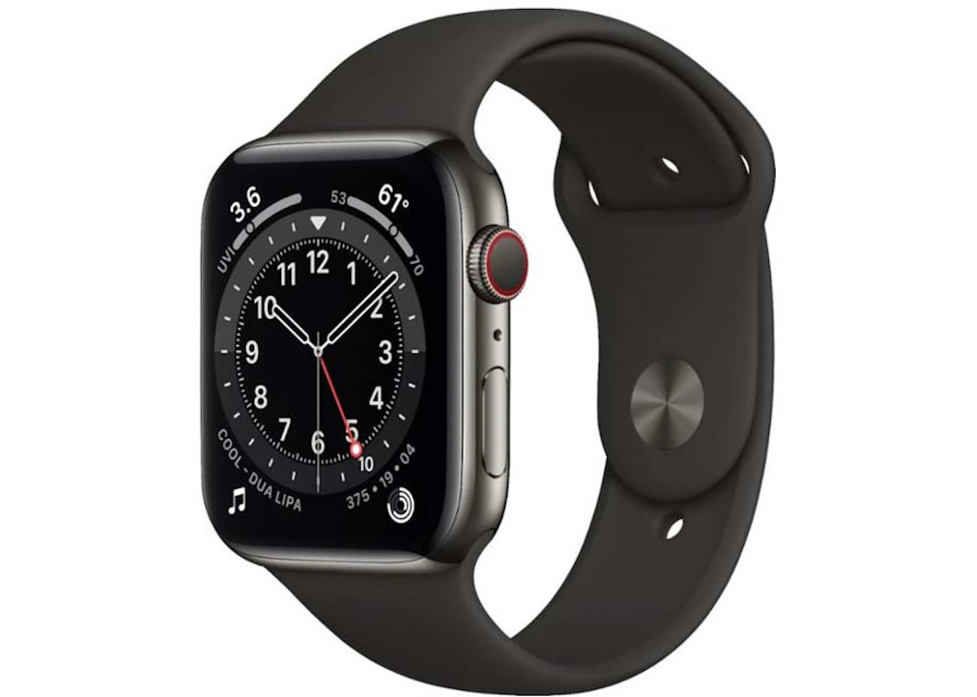 Apple Watch Series 6 GPS + Cellular 44mm Graphite Stainless Steel with Black Sport Band A2294
