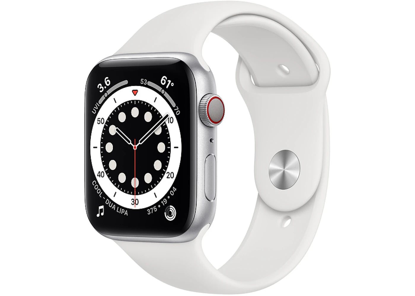 Apple Watch Series 6 GPS + Cellular 44mm Silver Aluminum with White Sport Band A2294