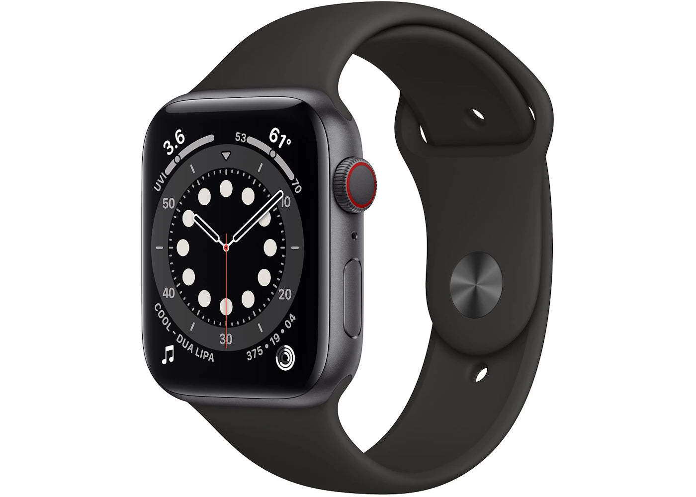 Apple Watch Series 6 GPS + Cellular 44mm Space Gray Aluminum with Black Sport Band A2294