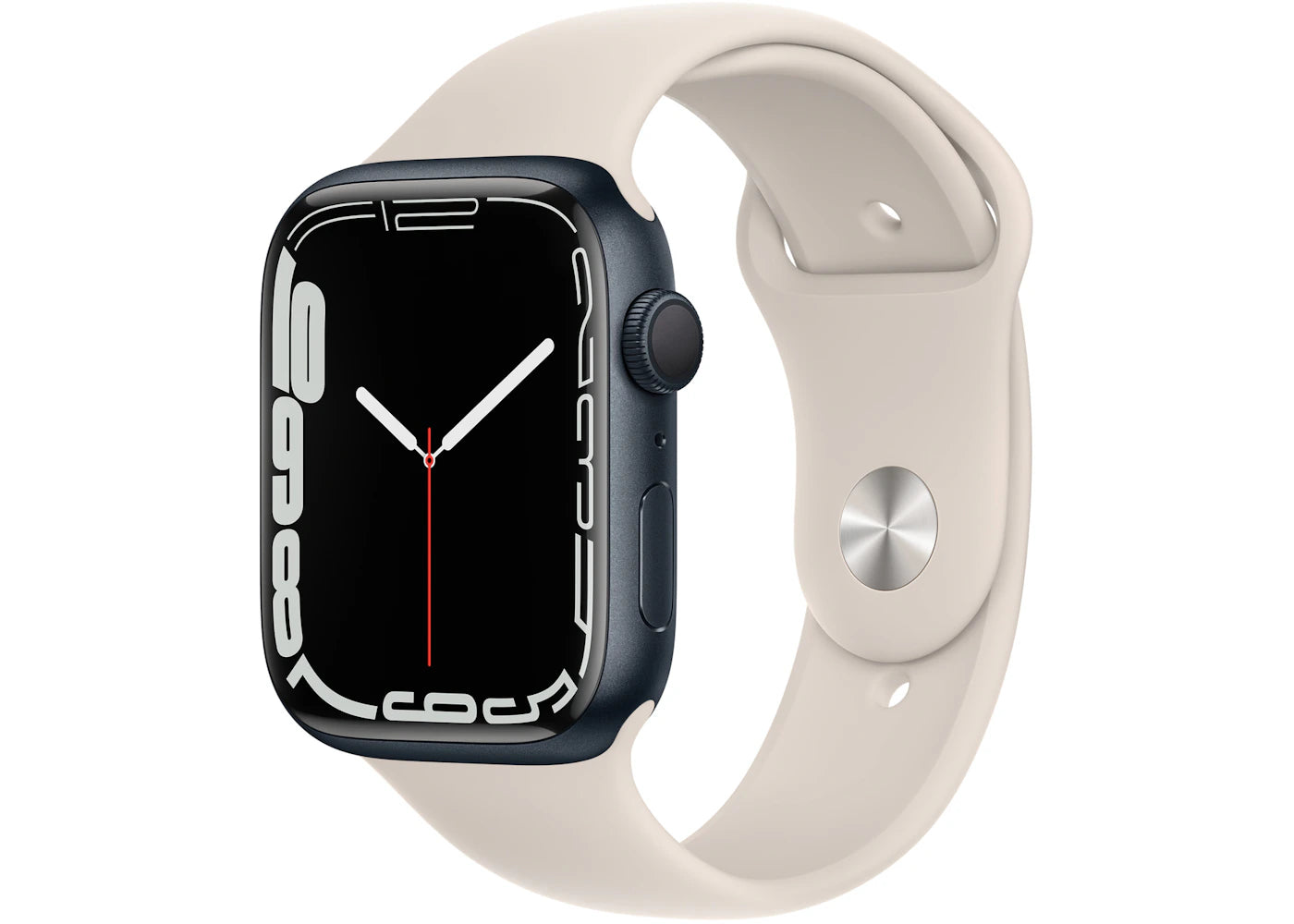 Apple Watch Series 7 GPS 45mm Midnight Aluminum with Starlight Sport Band A2474