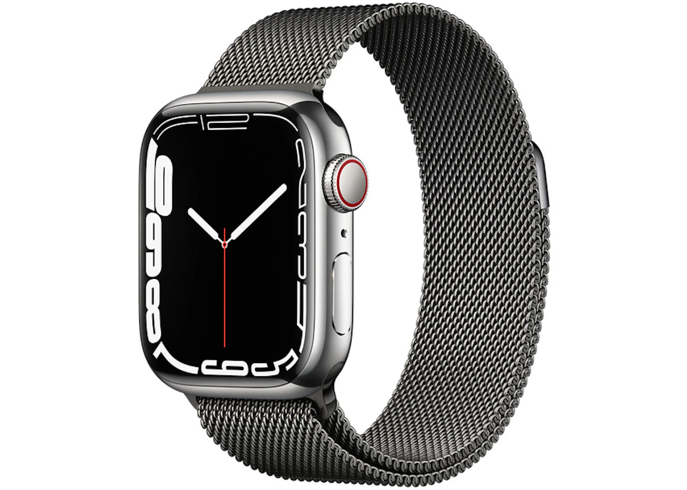 Apple Watch Series 7 GPS + Cellular 41mm Silver Stainless Steel with Graphite Milanese Loop A2475