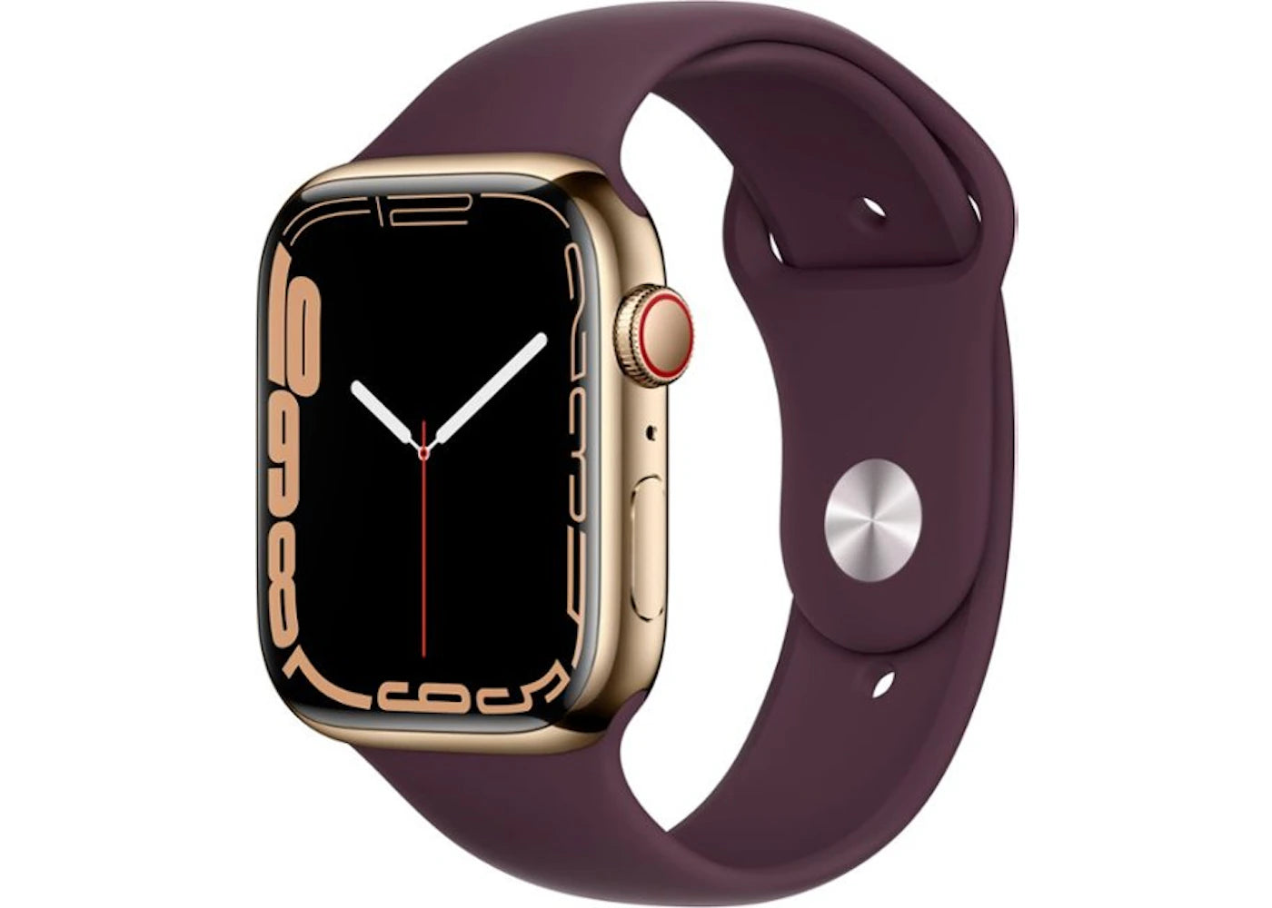 Apple Watch Series 7 GPS + Cellular 45mm Gold Stainless Steel with Dark Cherry Sport Loop A2477