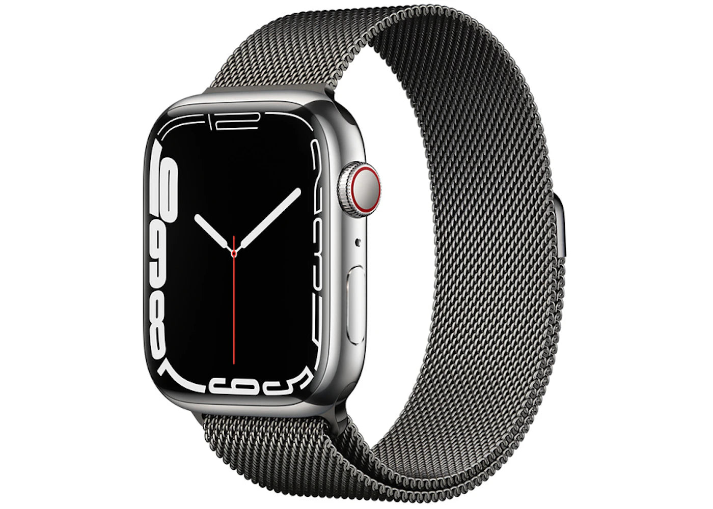 Apple Watch Series 7 GPS + Cellular 45mm Silver Stainless Steel with Graphite Milanese Loop A2477