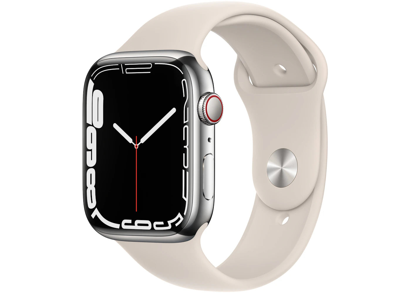 Apple Watch Series 7 GPS + Cellular 45mm Silver Stainless Steel with Starlight Sport Band MKJD3LL/A