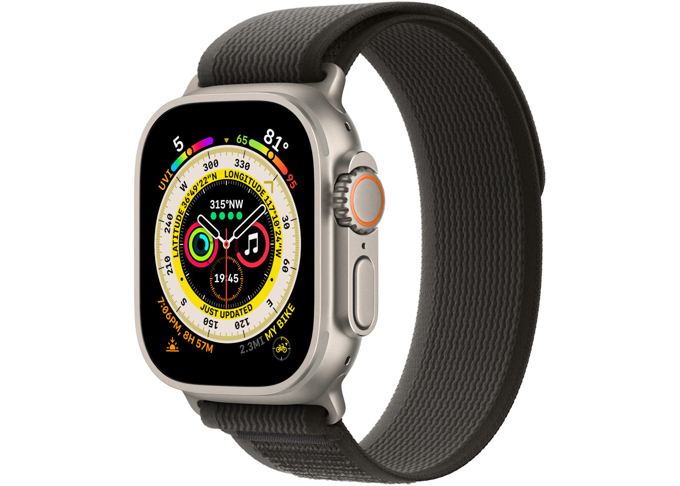 Apple Watch Ultra GPS + Cellular 49mm Titanium with Black/Gray Trail Loop A2622