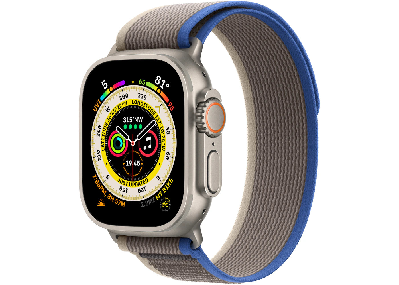 Apple Watch Ultra GPS + Cellular 49mm Titanium with Blue/Gray Trail Loop A2622