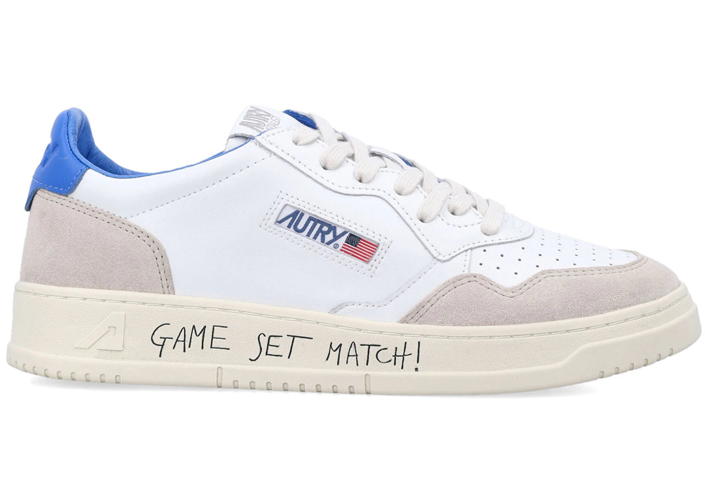 Autry Medalist Leather Low Game Set Match! White Palace Blue Grey