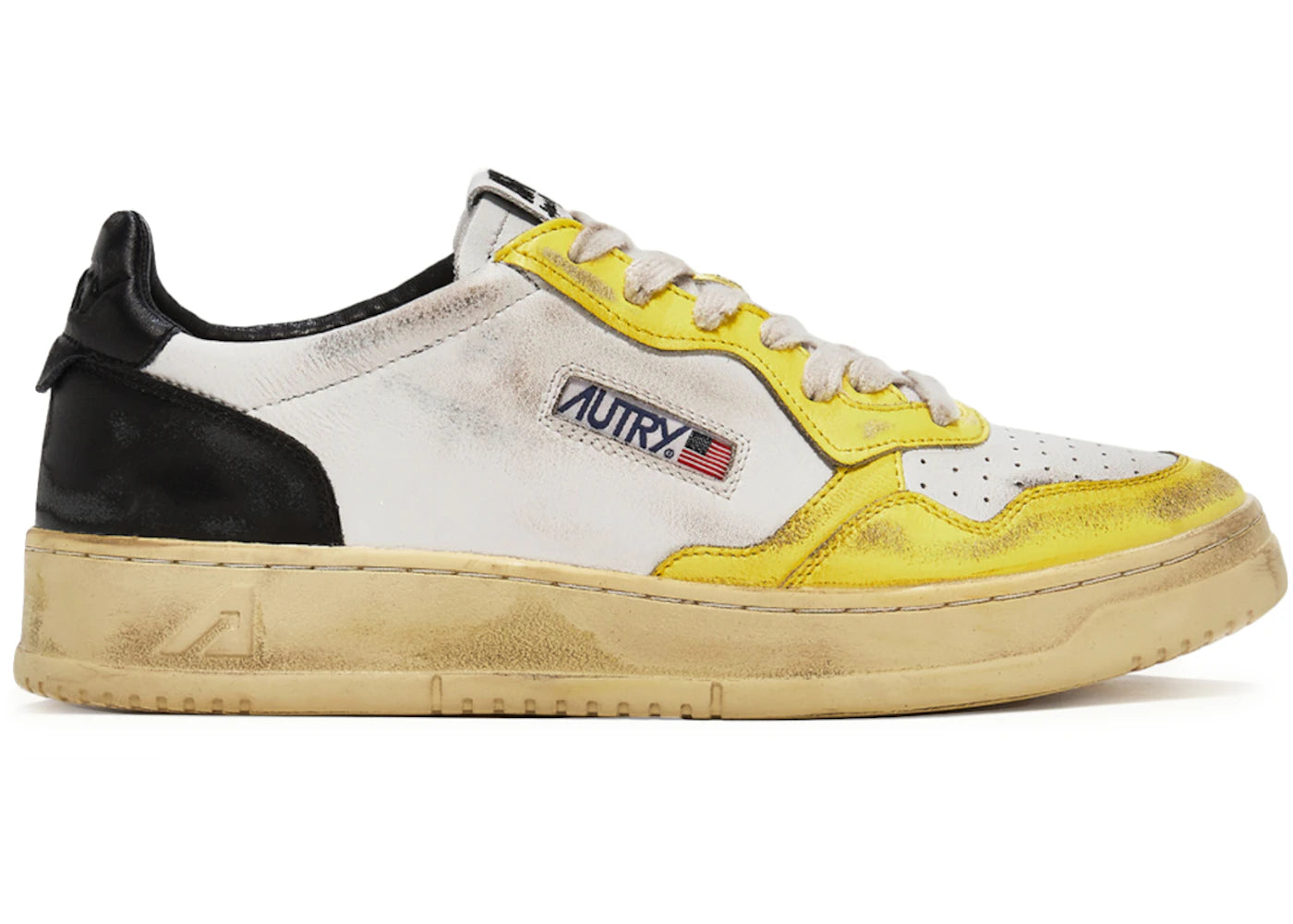 Autry Medalist Leather Low Super Vintage White Yellow Black (Women's)