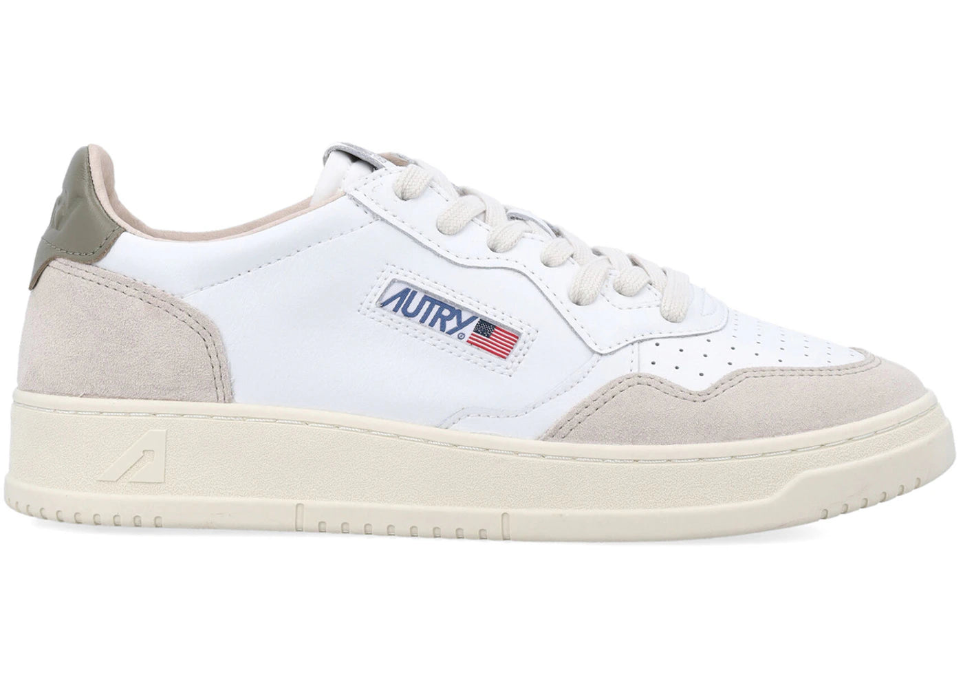 Autry Medalist Leather Low White Covert Green Beige (Women's)