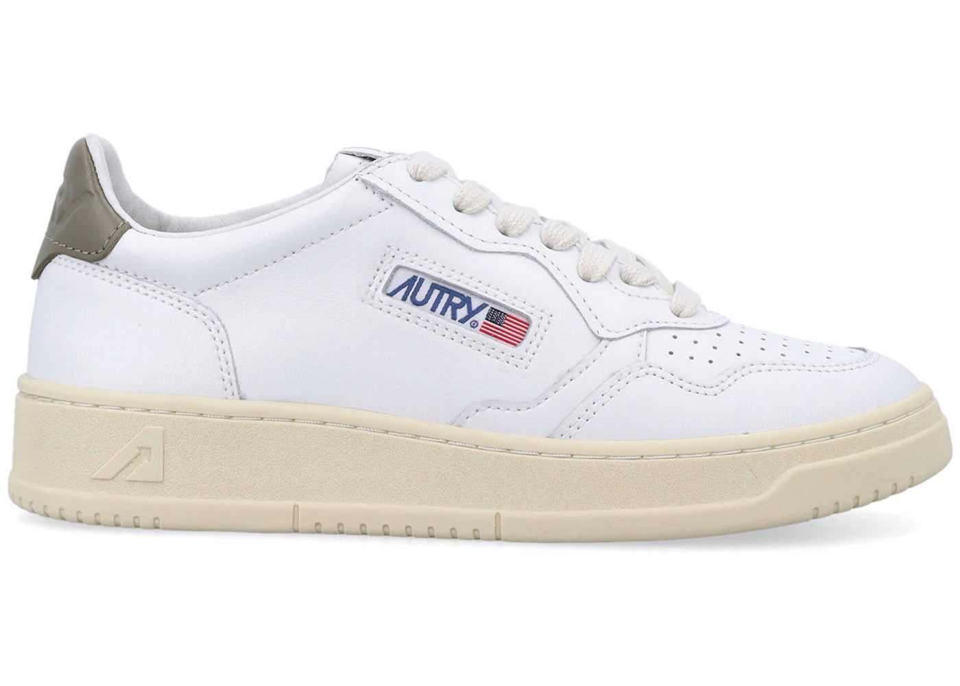 Autry Medalist Leather Low White Covert Green