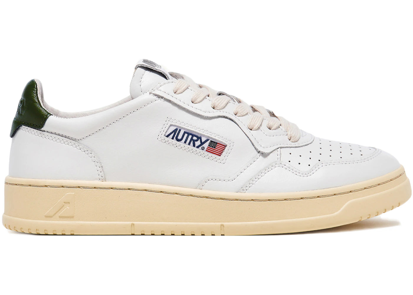 Autry Medalist Leather Low White Dark Green