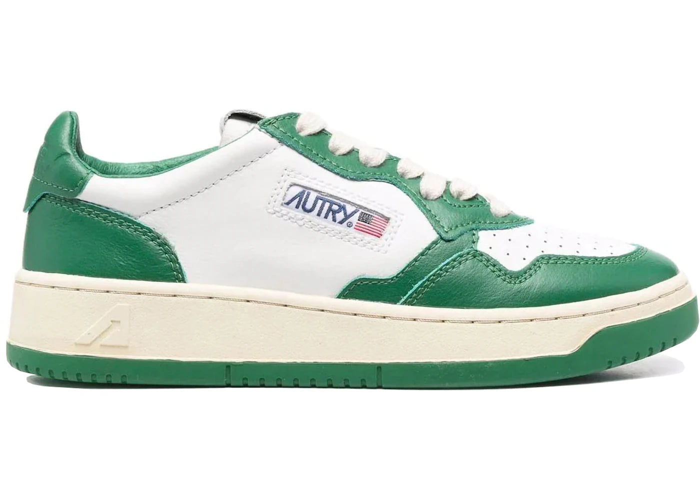Autry Medalist Leather Low White Green (Women's)
