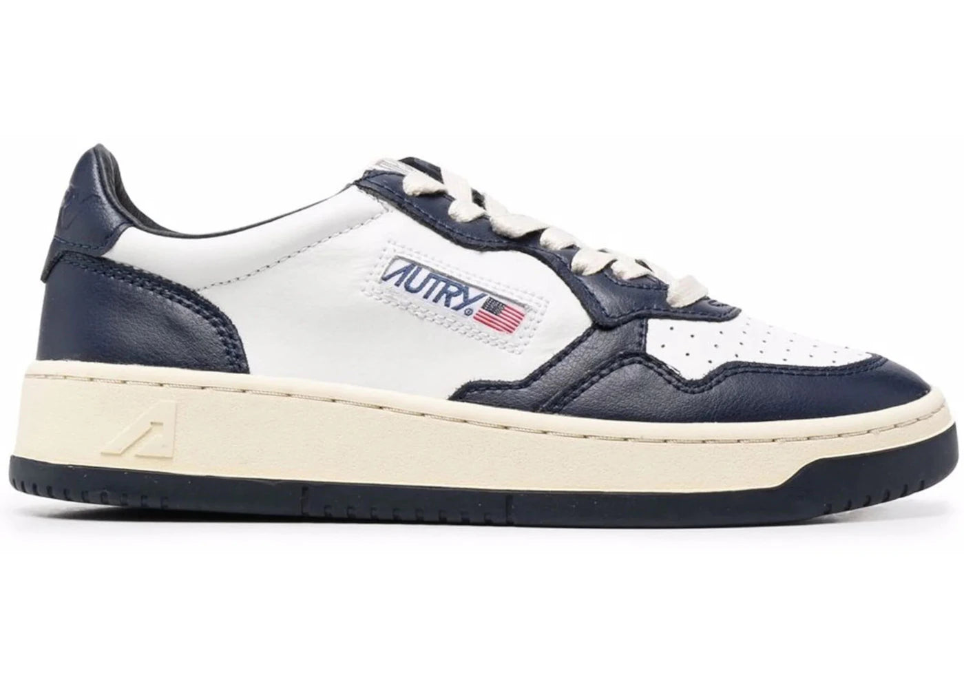 Autry Medalist Leather Low White Navy (Women's)