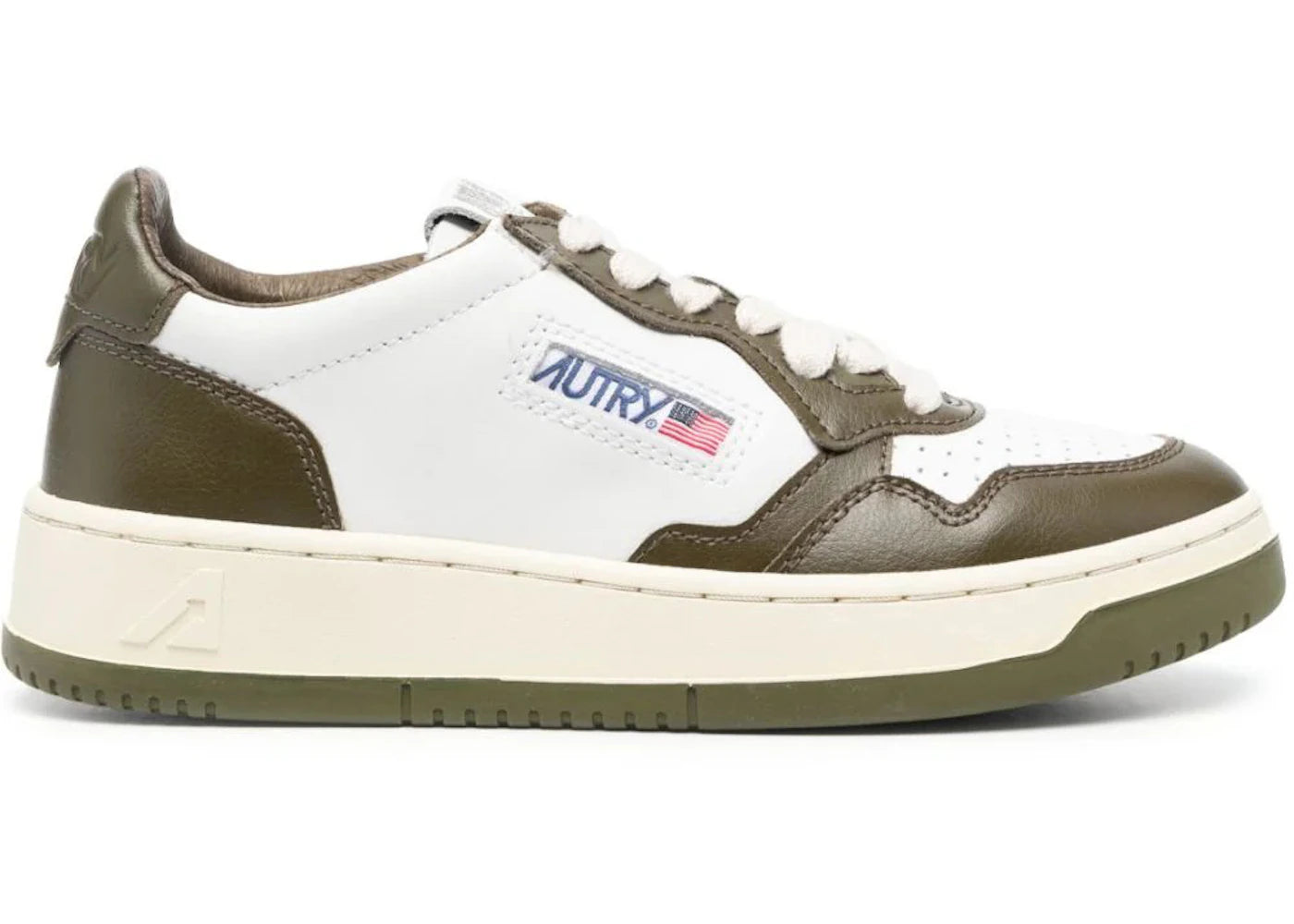 Autry Medalist Leather Low White Olive (Women's)