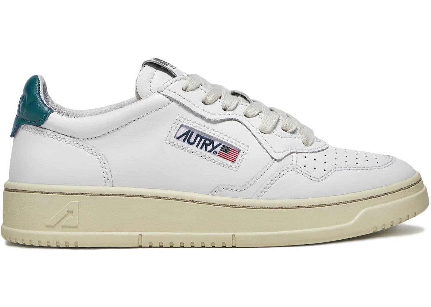 Autry Medalist Leather Low White Petrol Blue