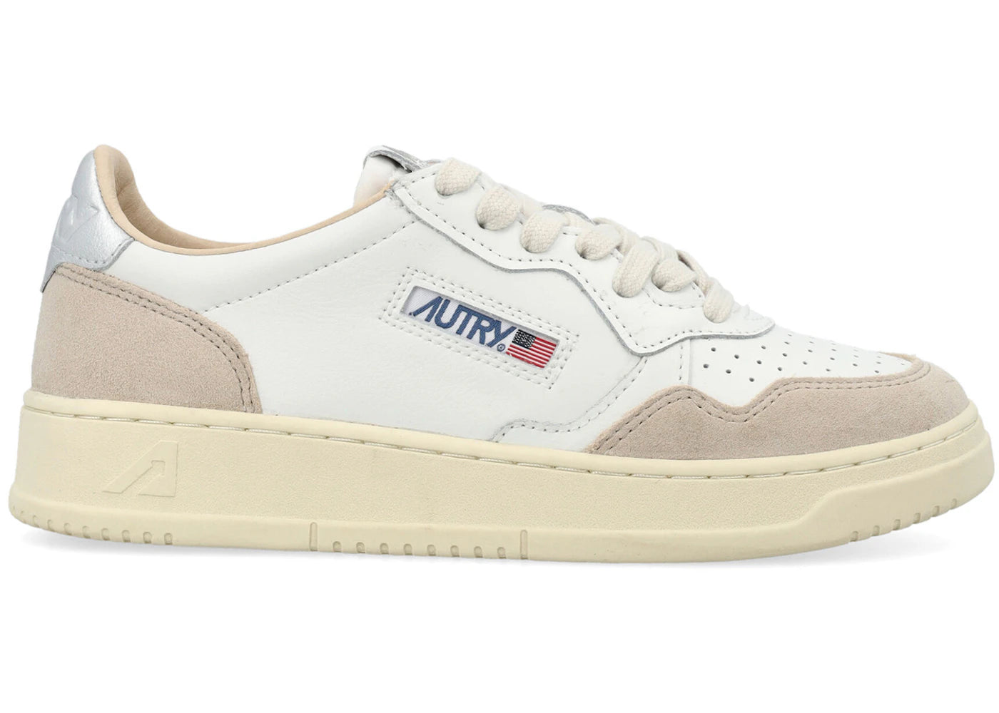 Autry Medalist Leather Low White Silver Beige (Women's)