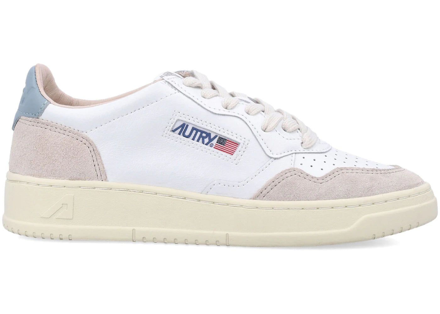 Autry Medalist Leather Low White Silver Blue Beige (Women's)
