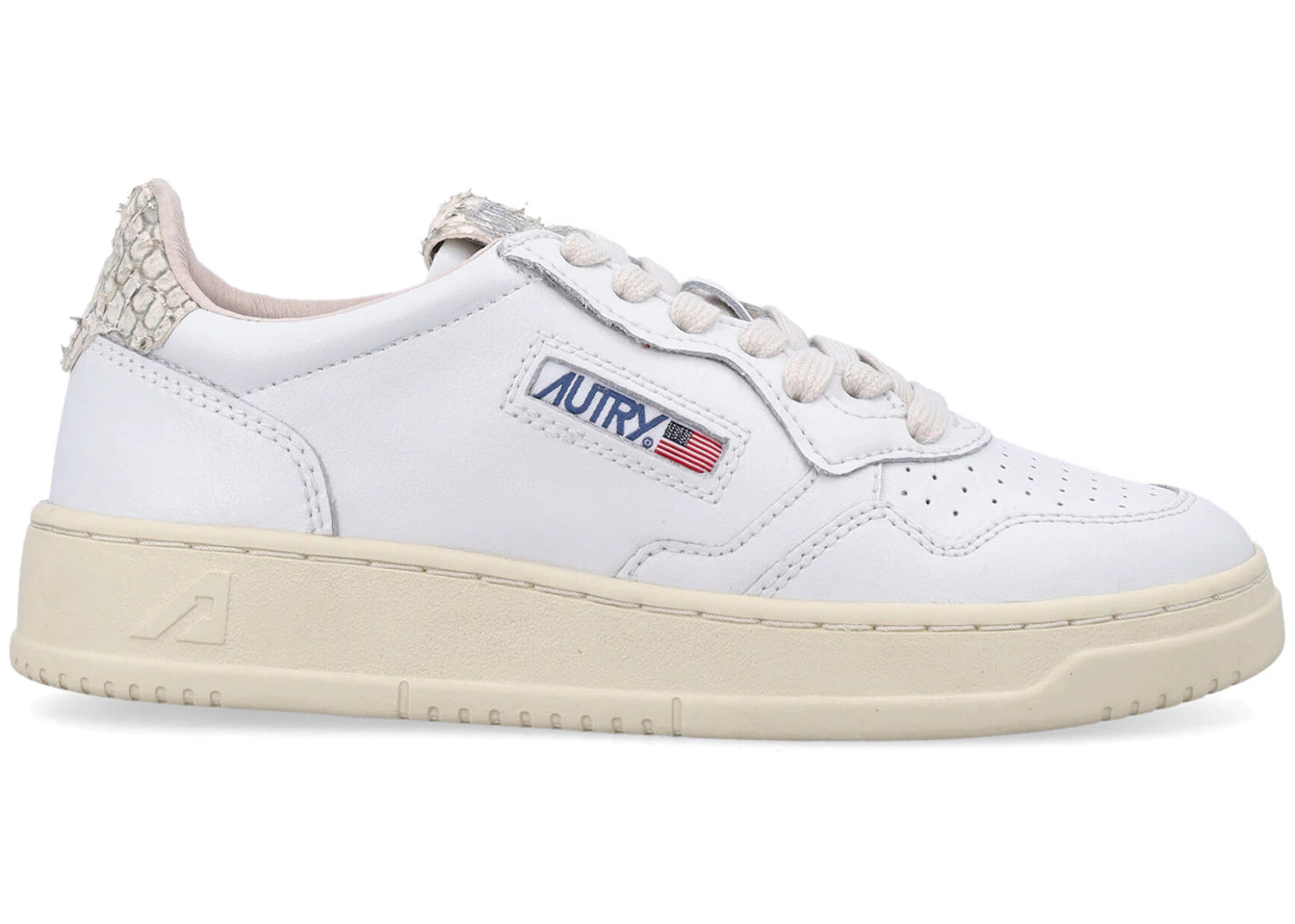 Autry Medalist Leather Low White Snake Diamond Print (Women's)