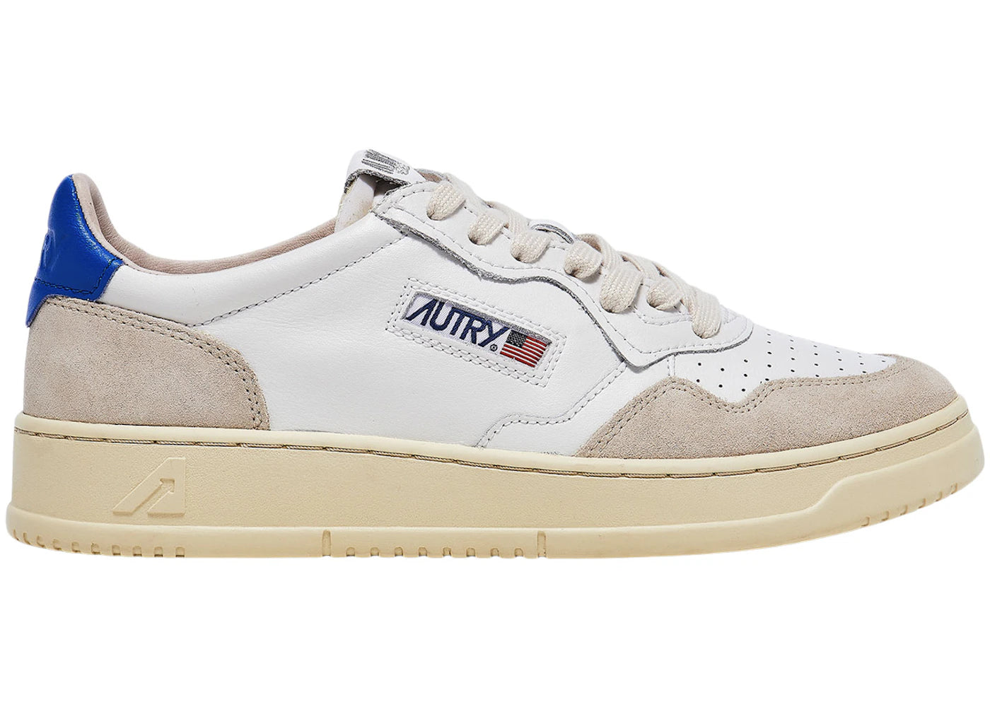 Autry Medalist Leather Suede Low White Azure Beige