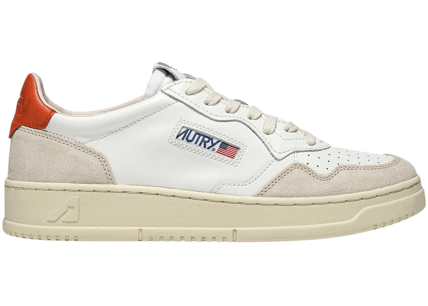 Autry Medalist Leather Suede Low White Beige Orange (Women's)