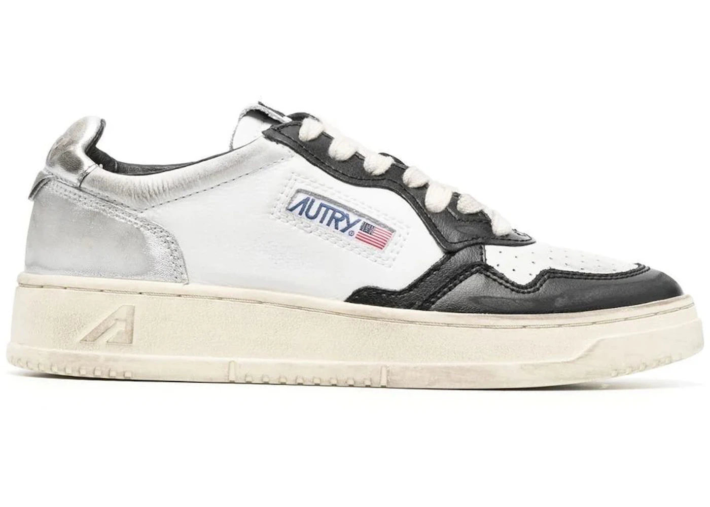 Autry Medalist Super Vintage Leather Low White Black Silver (Women's)