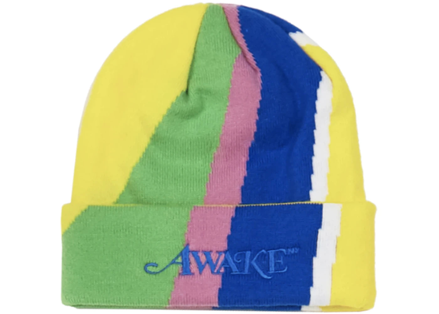 Awake Multi Stripe Intarsia Knit Classic Logo Beanie Multi Stripe Green