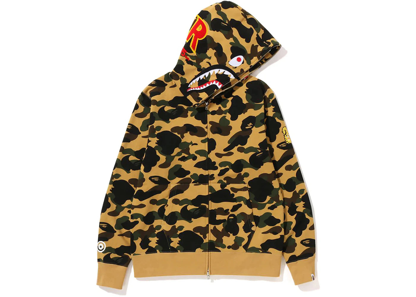 BAPE 1st Camo 2nd PONR Shark Full Zip Hoodie Yellow