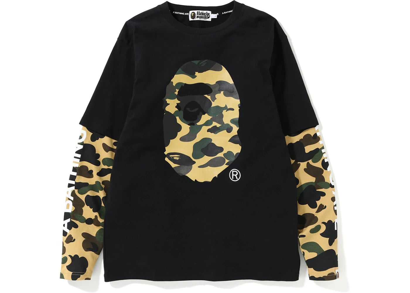 BAPE 1st Camo Ape Head Layered LS Tee Black/Yellow