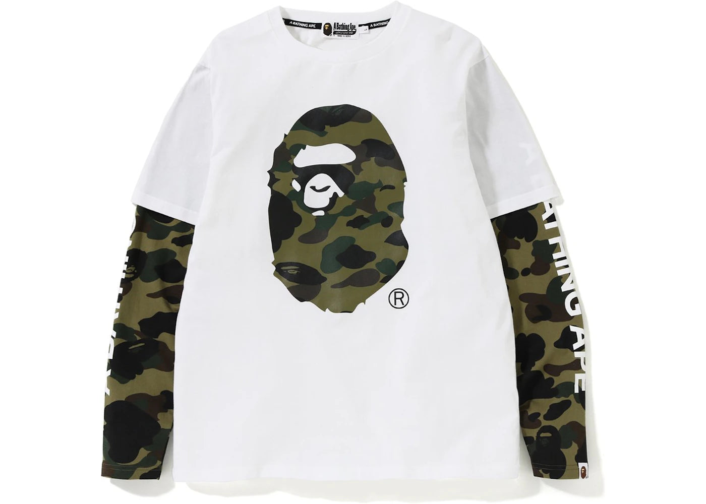 BAPE 1st Camo Ape Head Layered LS Tee White/Green