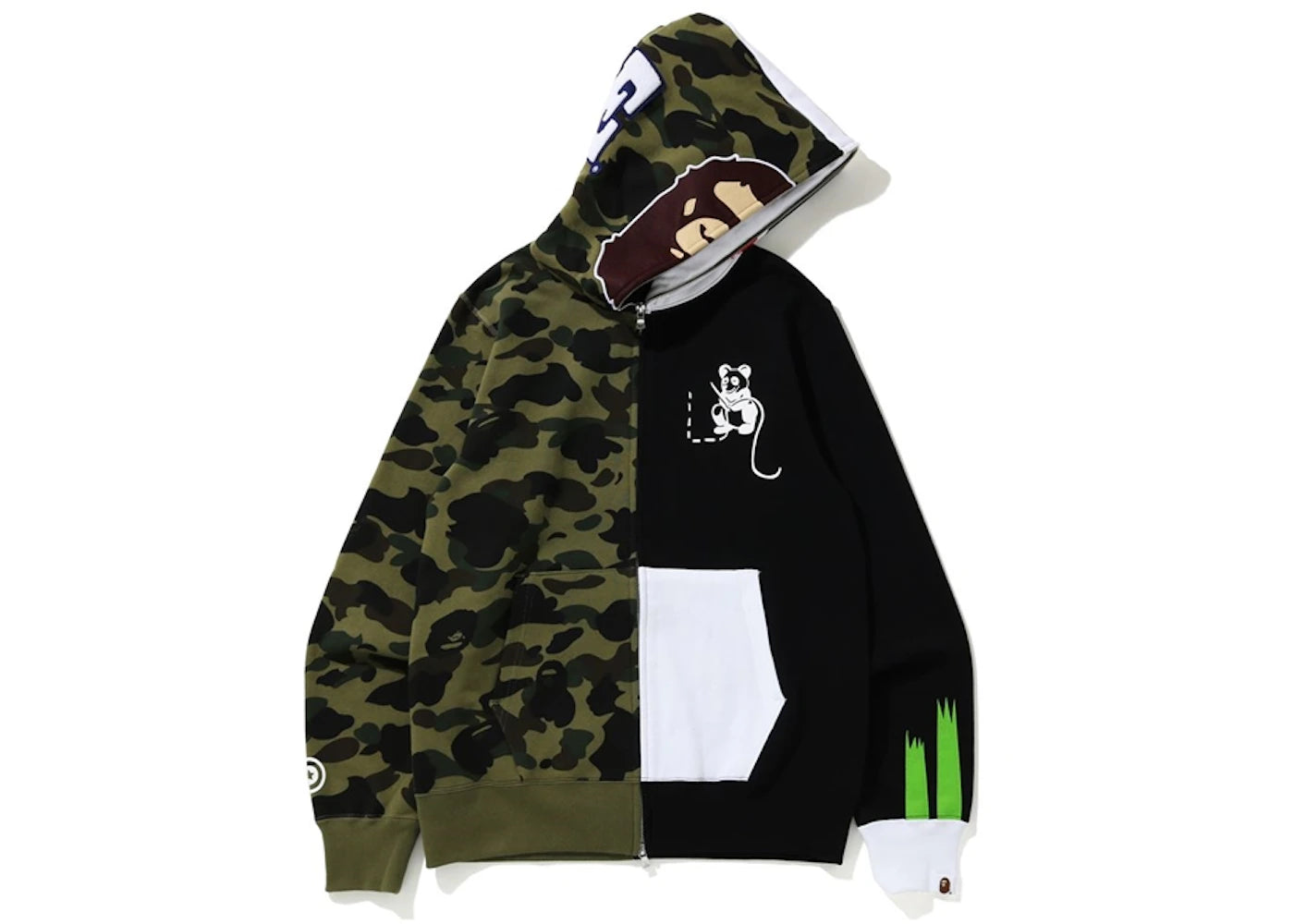 BAPE 1st Camo Ape Panda Half Full Zip Hoodie Green
