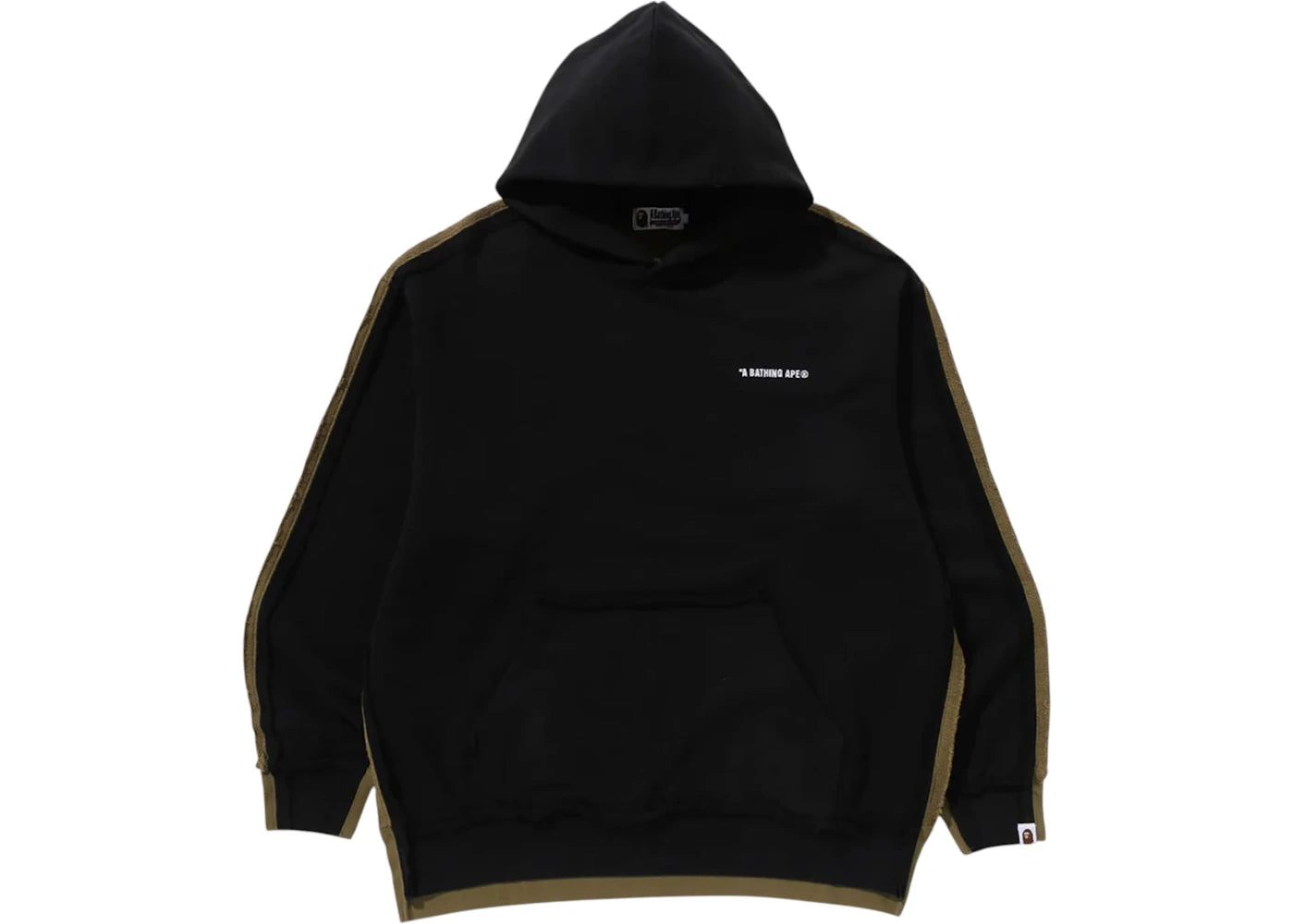 BAPE 1st Camo Blocking Raw Edge Relaxed Fit Pullover Hoodie Black