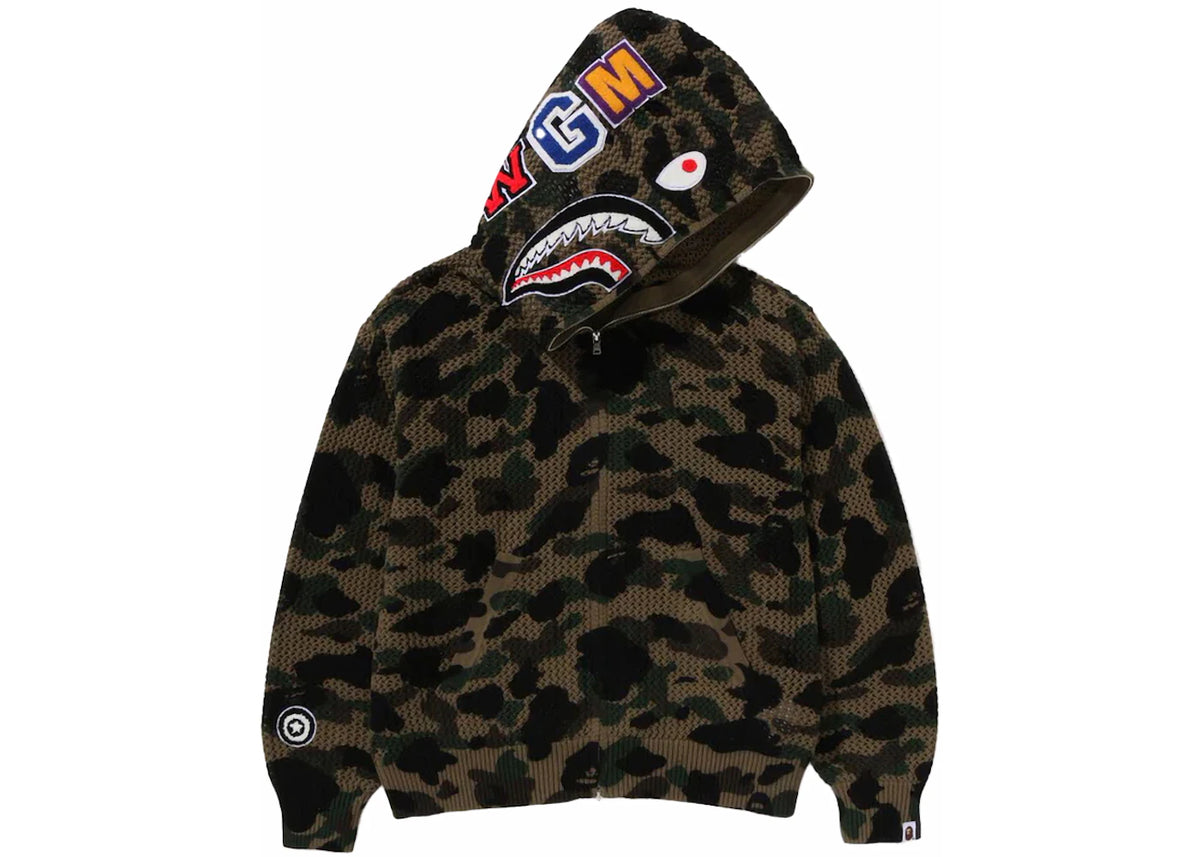 BAPE 1st Camo Crochet Shark Full Zip Hoodie Green