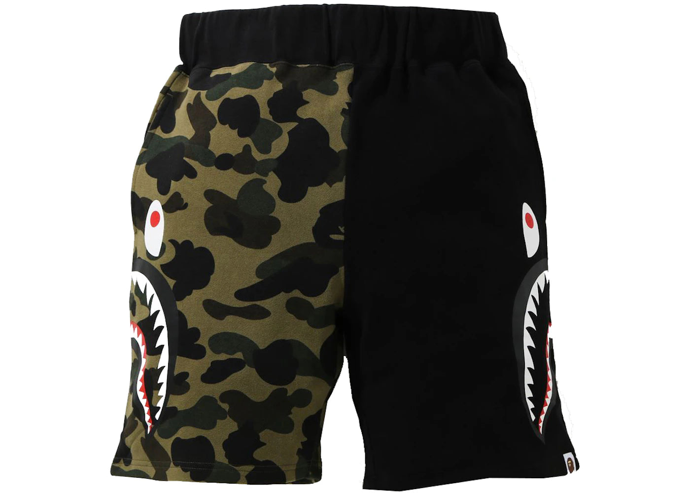 BAPE 1st Camo Half Side Shark Sweat Shorts Green