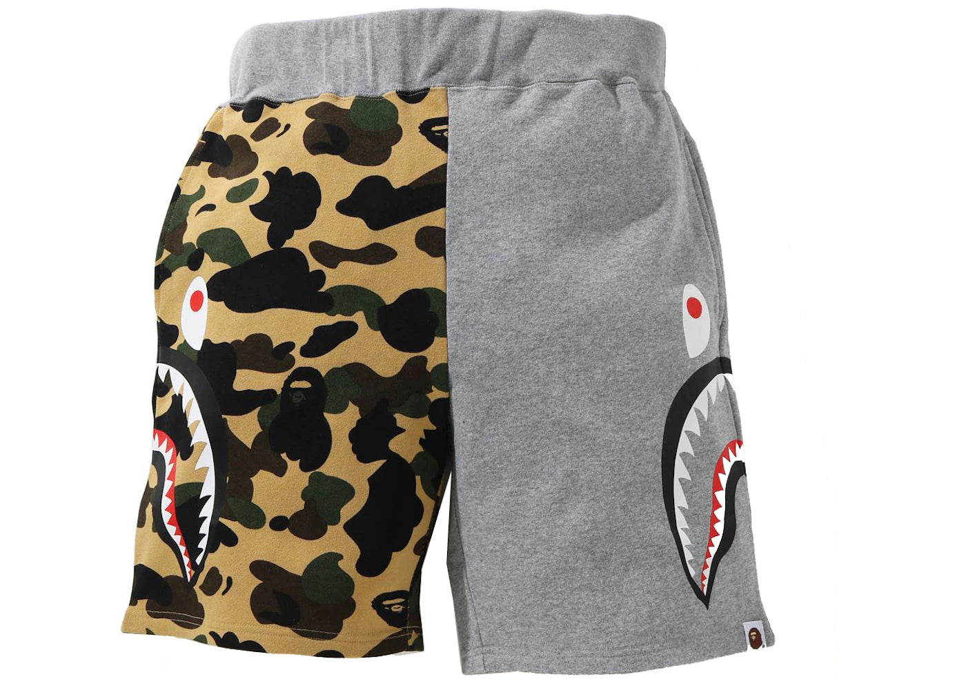 BAPE 1st Camo Half Side Shark Sweat Shorts Yellow