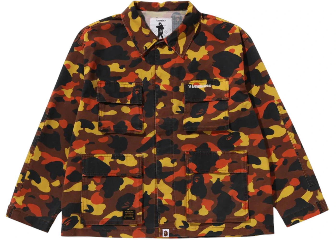 BAPE 1st Camo Heavy Washed Multi Pocket Cargo L/S Shirt Orange