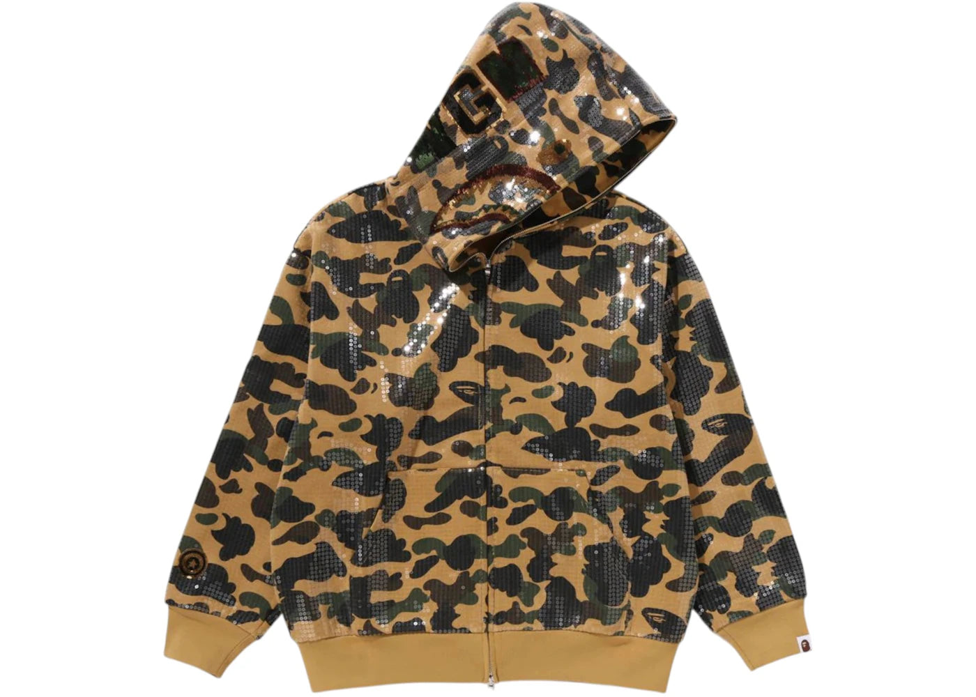 BAPE 1st Camo Sequin Shark Relaxed Fit Full Zip Hoodie Yellow