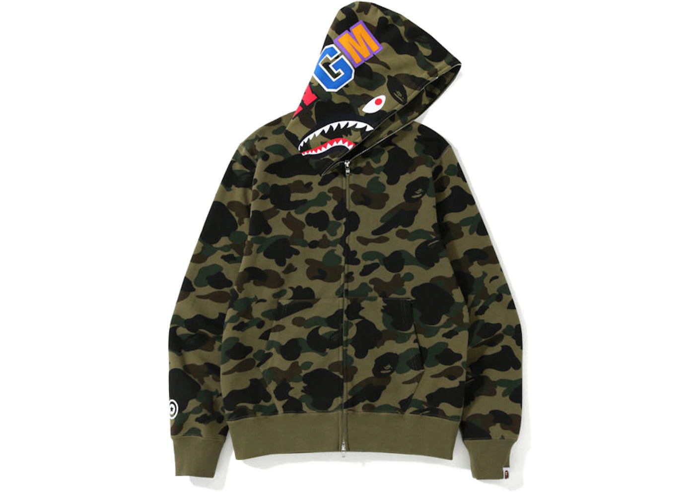 BAPE 1st Camo Shark Zip Hoodie Army Green (Screen Printed WGM)