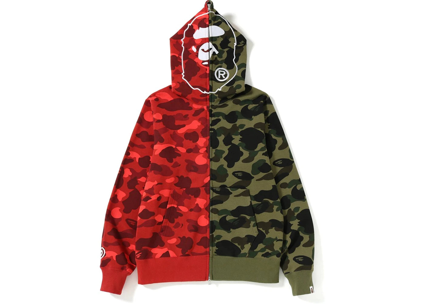 BAPE 1st x Color Camo 2nd Ape Half Full Zip Hoodie Green/Red
