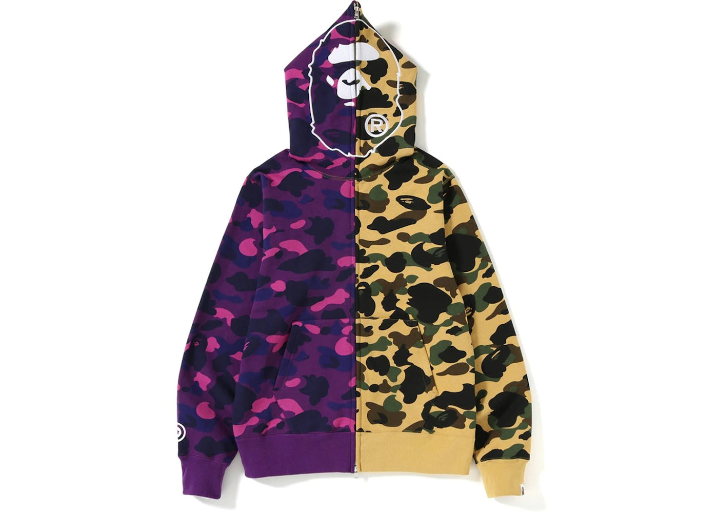 BAPE 1st x Color Camo 2nd Ape Half Full Zip Hoodie Yellow/Purple