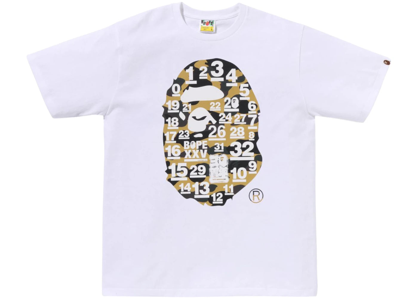 BAPE A Bathing Ape 32nd Anniversary 1st Camo Big Ape Head Tee White/Yellow