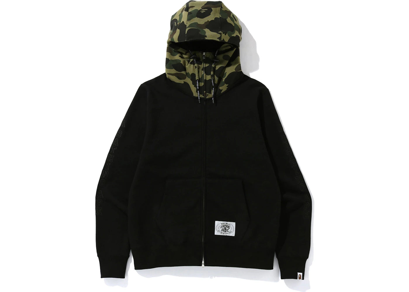 BAPE A Bathing Ape Embroidery Wide Zip Hoodie Black/Green
