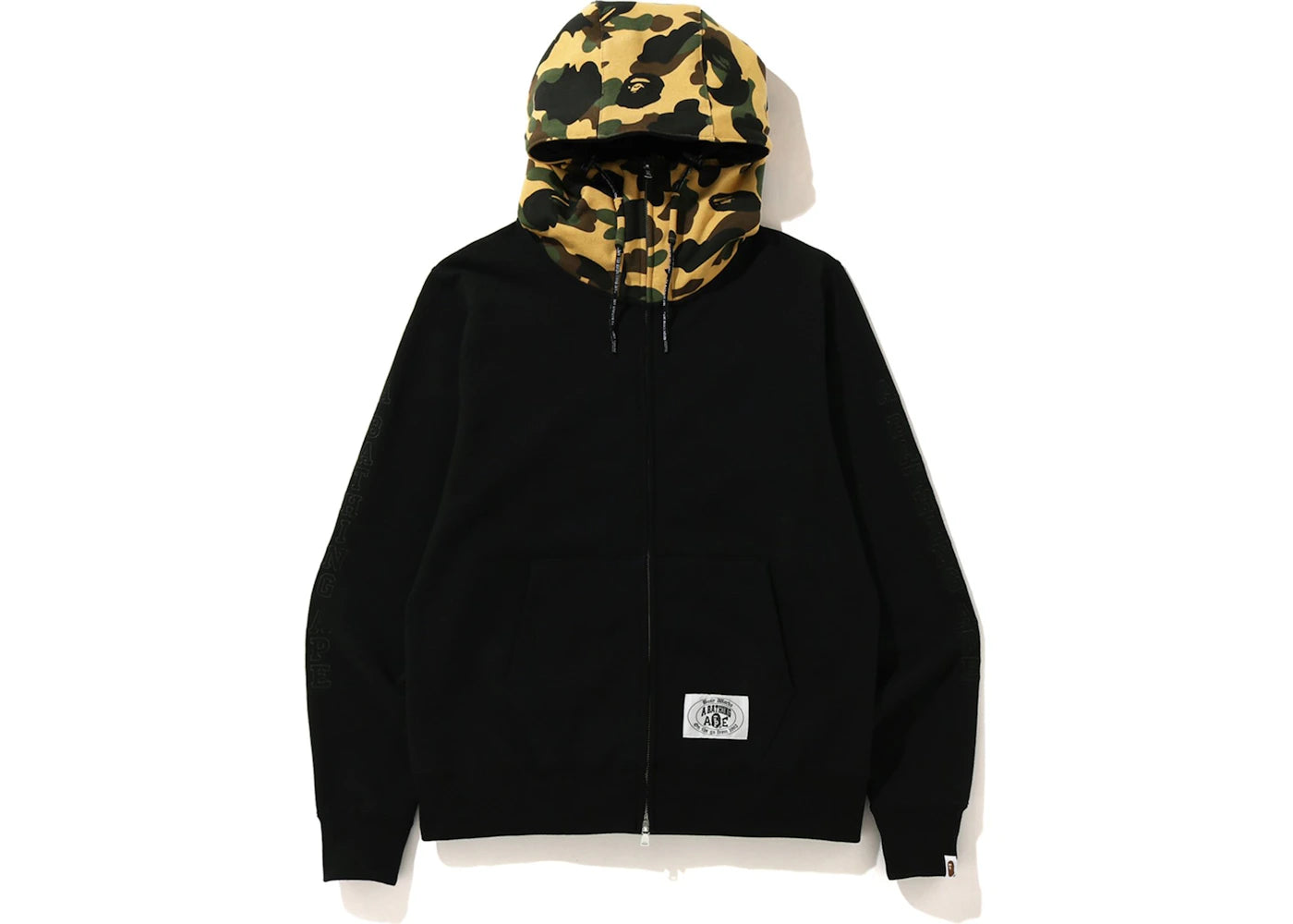 BAPE A Bathing Ape Embroidery Wide Zip Hoodie Black/Yellow