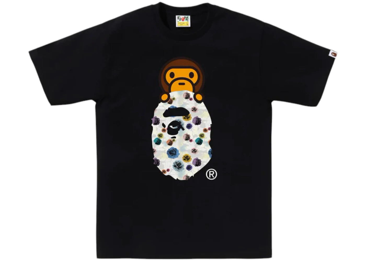 BAPE A Bathing Ape Floral Camo Milo On Ape Head Tee Black