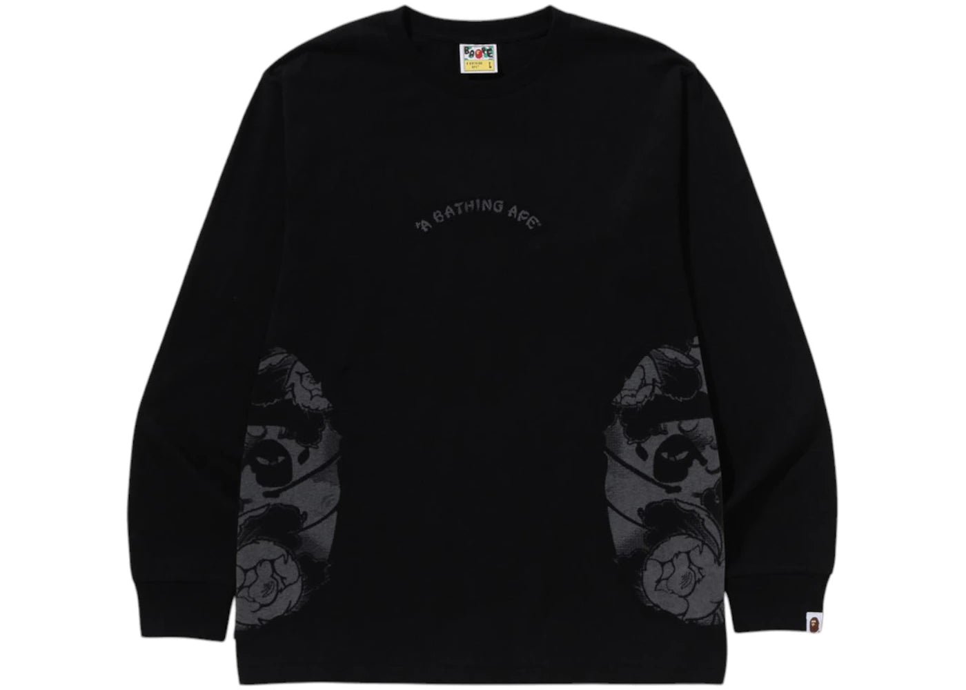 BAPE A Bathing Ape Japanese Tattoo Side Big Ape Head Long Sleeve Tee Black