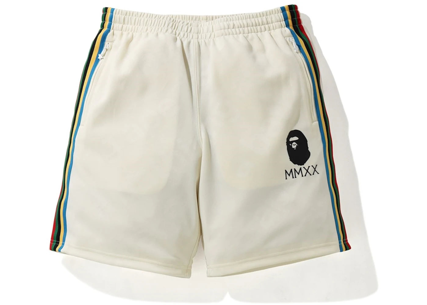 BAPE A Bathing Ape Side Tape Jersey Shorts Ivory