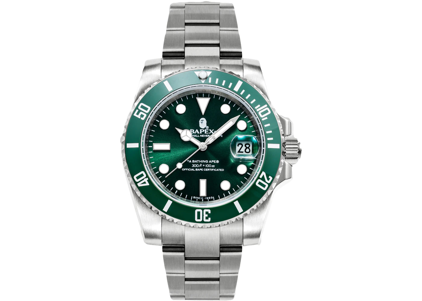 BAPE A Bathing Ape Type 1 Bapex Watch Silver/Green