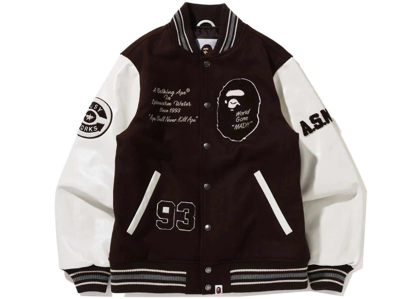 BAPE A Bathing Ape Varsity Jacket Brown